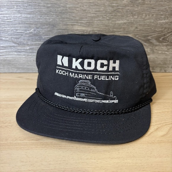 Vintage KOCH Hat Cap Snap Back Black Embroidered Marine Fueling Rope Advertising - Picture 3 of 9